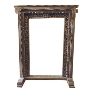 Mogul Interior - Consigned Architectural Decor Welcome Gate Solid Rustic Wood - The famous jharokha furniture, beautifully carved on wood.It is used as floral picture frames near to the main gate of a house.