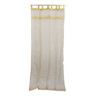 Mogul Interior - Indian Sari Curtain Beige Sheer Organza Golden Sari Window Drapes, 48x96" - Vibrant & stunning decor with golden lace border organza sari curtains, add delicate sheer style to your windows.