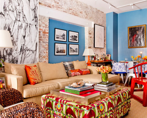 Eclectic Living Dunedin 464 Eclectic Living Room Design Photos with Blue Walls