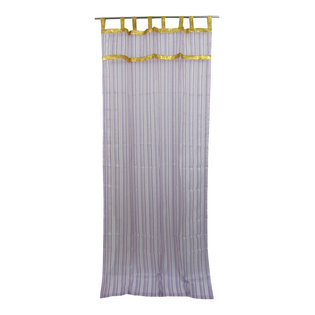 Mogul Interior - 2 Organza Sheer Curtains Violet Gold Border Indian Curtain Drapes, 48x108" - Vibrant & stunning decor with golden lace border organza sari curtains, add delicate sheer style to your windows.