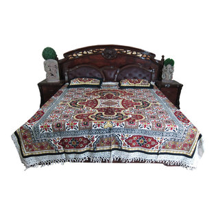 Mogul Interior - Mandala Indi Cotton Bedspreads Pillows Bohemian Decor Plus 2 Pillow Covers - Authentic hand block printed, hand loomed cotton bedspreads.Variation and color runs are an inherent part of the hand crafting process.