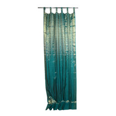 Mogul Interior - Teal Blue Golden Border Brocade Saree Drapes - Brocade Silk blend curtains actually gives a great impact to get the luxurious look of a room design.