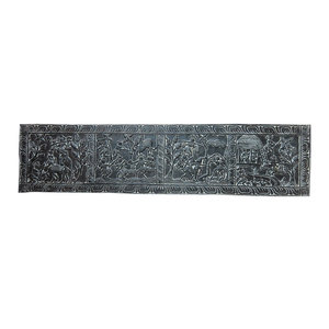 Mogul Interior - Antique Carving Indian Headboard Panels Tribal Hand Carved Vastu- Veda Decor - Beautiful carving of huts and tribal peoples are doing their work carving headboard panel.