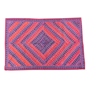 Mogulinterior - Indian Decorative Vintage Style Tapestry Blue Patchwork Wall Hanging Home Decor - Red,Purple Patchwork Sari tapestries are handmade from vintage embroidered saris and  patches and beautifully exotic creations.This beautiful and intricately embroidered tapestry in rich captivating colors and an assortment of beads and sequins is a intense piece or workmanship.Hand embroidered patches with floral, paisley and Indian motifs in a gorgeous array of design. beautiful sari wall hanging.