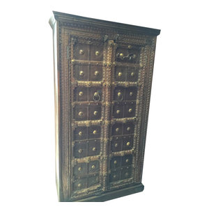 Mogul Interior - Consigned Antique Doors Rustic Cabinet Hand carved wooden Wardrobe Armoire - The door comes from India and are a 18/19 century vintage pieces.