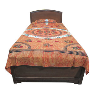 Mogul Interior - Indi Hippie Indian Bed Cover Tie Dye Tapestry Bedspread Beach Blanket One Pillow - Authentic hand block printed, hand loomed cotton bedspreads.Variation and color runs are an inherent part of the hand crafting process.