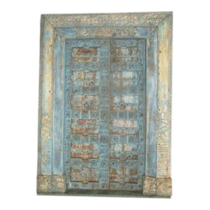 Mogul Interior - Consigned Antique Hand Carved Chakra Vastu Haveli Teak Wood Doors - The door comes from India and is a 18  century vintage pieces