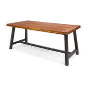 GDF Studio Carlie Outdoor Sandblast Dining Table With Iron Foldable Legs