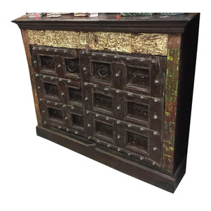 Mogul Interior - Consigned Antique Rustic Doors Sideboard Reclaimed Wood Buffet Console Storage - The Sideboard comes from India and the doors are  19 century vintage pieces. Newly handcrafted from reclaimed mango woods the sides and top are finished in warm teak colors.