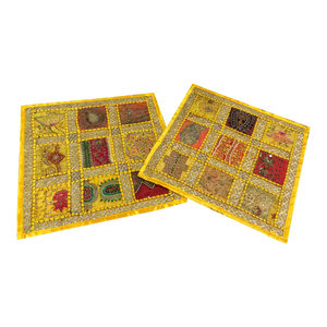 Vintage Sari Decorative Cushion Cover - An easy way to add textures and patterns to a room with our beautifully handmade beaded embroidered patchwork pillow cushion covers.