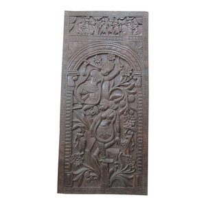 Mogul Interior - Consigned Indian Door Decorative Panel Radha Krishna On Tree Hand Carved 72X - Wall Decor
