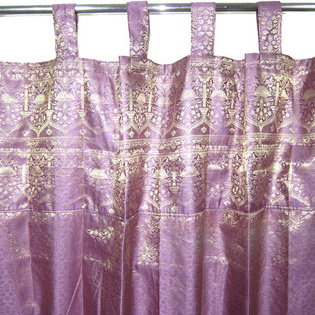 Mogul Interior - Indie Style Decor- 2 Violet Gold Brocade Indian Sari Curtains Drapes Panels - Brocade Silk blend curtains actually gives a great impact to get the luxurious look of a room design.