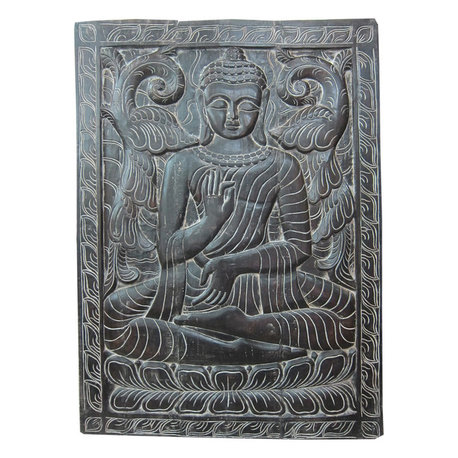 Mogul Interior.com - Consigned Indian Interiors Panel Buddha Hand Carved Wall Hanging 36 X 48 - Wall Decor