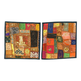 Mogul Interior - Patchwork Cushion Cover Pillowcases, Set of 2 - I have a fascination with charming cushion cover of a house.