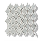 12"x12" Carrara and Thassos White Marble Diamond and Oval Mosaic Tile, Design 43