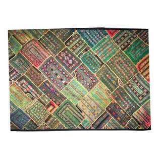 Mogul Interior - Consigned Wall Art Tapestry Kutch Wall Hanging Throw Embroidery - This is a really unique Indian Sari Crazy Wall Tapestry Throw.