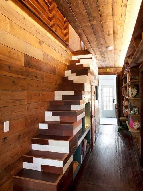Example of a small eclectic wooden straight staircase design in Austin Eclectic Staircase Austin Eclectic Staircase Austin Example of a small eclectic wooden straight staircase design in Austin