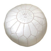 White Moroccan Leather Pouf