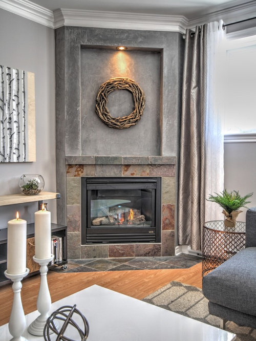 Transitional Living Room Design Ideas, Remodels & Photos with a Corner Fireplace Houzz