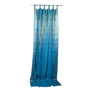 mogulinterior - Mogul India Sari Curtains Blue Brocade Silk Saree Drapes - Brocade SARI Silk blends