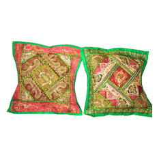 Mogul Interior - Handmade Cushion Cover Sari Patch Pillow Shame - Decorative Pillows