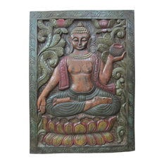Mogul Interior - Consigned Buddha Door Panel Multicolor Patina - Wall Decor