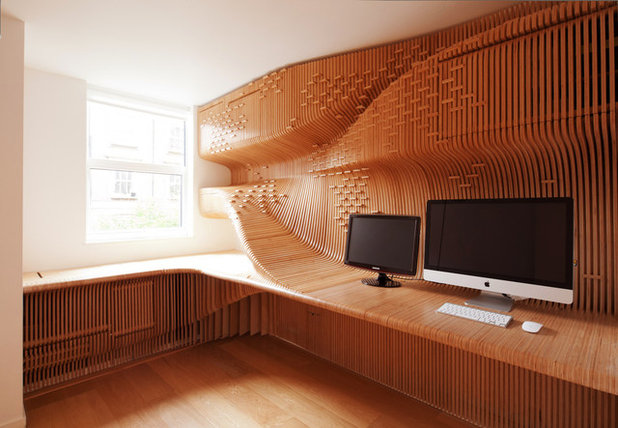 Eclectic Home Office & Library by Synthesis Design + Architecture