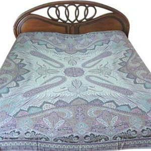 Mogul Interior - Pashmina Bedspreads Indian Bedding Blanket Beige Purple Paisley Reversible Throw - Gorgeous and intricate Puple Pink, Black and Blue Reversible Warm Jamawar Wool Indian Bedding