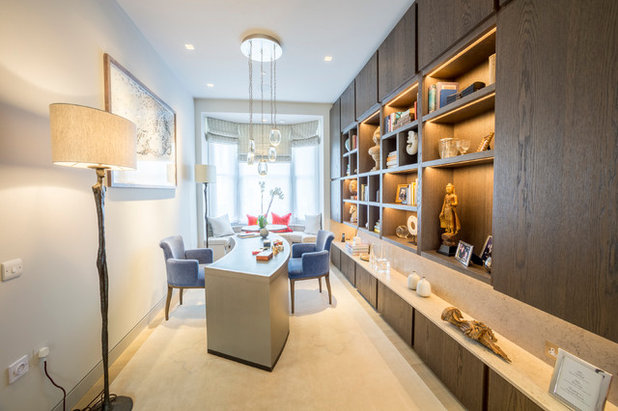 Transitional Home Office & Library by Inspired Dwellings