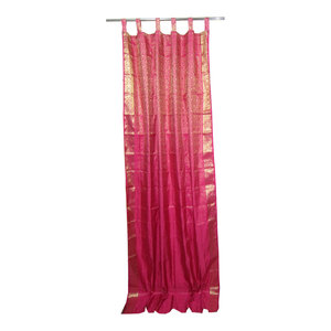 Mogulinterior - India Curtains Pink Golden Border Brocade Silk Sari Drapes Window Panels - Brocade SARI Silk blends
