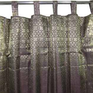 Mogul Interior - Moroccan Decor- 2 Brown Gold Brocade Indian Sari Curtains Drapes Panels - Brocade Silk blend curtains actually gives a great impact to get the luxurious look of a room design.
