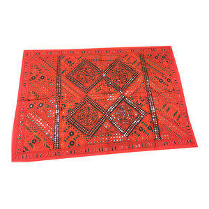 Mogulinterior - Indian Red Sari Tapestry with Miror Patchwork Wall Hanging Throw - Red embroidered with Mirror give shine to your home. Sari tapestries are handmade from vintage embroidered saris and patches and are beautifully exotic creations.These wall hangings tapestry for your home and office. If you have a small room then the tapestries wall hanging is available in small sizes also.