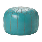Turquoise Moroccan Leather Pouf