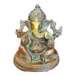 Mogul Interior - Elephant God Ganesha Ganesh Statue Remover of Obstacles Statue Figurine - Ganesha Statue Hindu Elephant God Lord Ganesha Brass figurine from india.