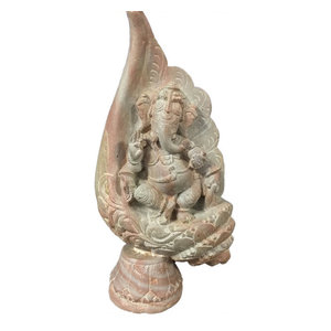 Mogulinterior - Good Luck Ganesh Statue in Conch Shell Stone Sculpture 8" - Hindu God Ganesha has been represented with the head of an elephant since the early stages of his appearance in Indian art. Ganapati or Ganesha, the Lord of Ganas, the elephant faced God, represents the power of the Supreme Being that removes obstacles and ensures success in human endeavors. He is worshipped for siddhi, success in undertakings, and buddhi, intelligence. He is worshipped before any venture is started. He is also the God of education, knowledge and wisdom, literature, and the fine arts.