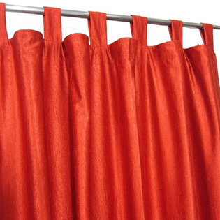Mogul Interior - Orange Tab Top Indian Sari Curtain / Drape / Panel- Pair Window, 48"x84" - Our Sari curtains actually gives a great impact to get the luxurious look of a room design.