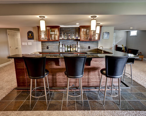 Transitional U-Shaped Home Bar Design Ideas, Remodels & Photos