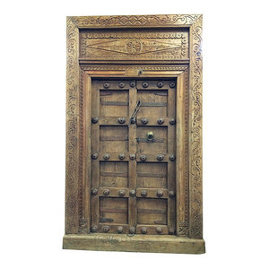 Mogul Interior - Consigned Sanskrit Script Solid Rustic Wood Doors Indian Style Decor - Rich with history and detail these set of doors will accent beautifully any room.