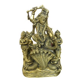 Mogulinterior - Krishna Brass Statue Lord Krishn Dancing on Serpent Kaliya- The Dance of Victory - Lord Krishna was a dynamic incarnation of Vishnu. He was an Avatar, in the sense that He was totally attuned to the Supreme consciousness from His very birth. He has several other popular names such as Madhava, Mukunda, Murari, Shyam and Gopala.
