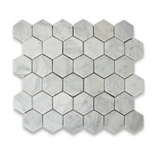 10.75"x11.875" Carrara White Hexagon Mosaic Tile Honed, Chip Size 2"
