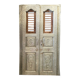 Mogul Interior - Consigned Vintage Antique Doors White Metal Architecture India Panel Unique Cabi - Rich with history and detail these set of doors will accent beautifully any room.
