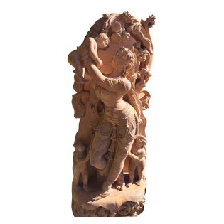 Mogul Interior - Garden Decor Sandstone Mother Child Stone Sculpture Hand Carved Statue Inspired - An Apsara is a female spirit of the clouds and waters in Hindu and Buddhist mythology, celestial nymphs, the dancers in the court of Indra, the king of theDevas.