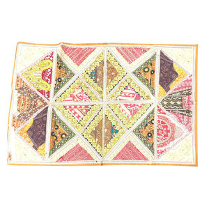 Mogulinterior - Indian Decorative Embroidered Beige Patchwork Sari Tapestry Wall Hanging - This beautiful and intricately embroidered tapestry in rich captivating colors and an assortment of beads and sequins is a intense piece or workmanship.Hand embroidered patches with Elephant, paisley and Indian motifs in a gorgeous array of design, add to the allure of our beautiful sari wall hanging.