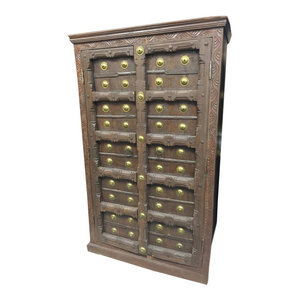 Mogul Interior - Consigned Antique Teak Britsh Colonial Brass Armoire Cabinet - Armoires And Wardrobes