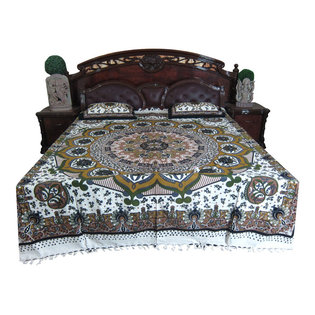 Mogul Interior - Indian Hand Block GALICHA Printed Home Furnishings 100 % Cotton Queen 3 Pcs Bed - Authentic hand block printed, hand loomed cotton bedspreads.Variation and color runs are an inherent part of the hand crafting process.