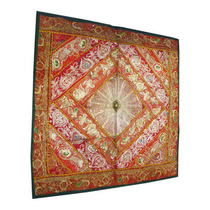 Mogulinterior - Indian Vintage Style Wall Hanging Tapestry Embroidery Sequins Sari Patchwork - Red Patchwork Sari tapestries are handmade from vintage embroidered saris wall hanging.This beautiful and intricately embroidered tapestry in rich captivating colors and an assortment of beads and sequins is a intense piece or workmanship.This is a great gift , unusual and unique , adding Bohemian flair and ethnic drama.