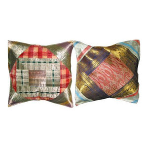 Mogul Interior - Indian Style Decor Sari Cushion Cover Toss Pillow Sham Patchwork - *Indian Inspired beautiful cushion covers contains attractive floral design with Banarasi Brocade Work.