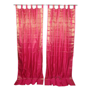 Mogulinterior - 2 Indian Curtains Pink Golden Sari Border Brocade Silk Saree Drapes Panels Windo - Brocade SARI Silk blends
