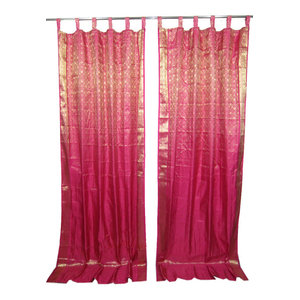 Mogulinterior - 2 Indian Sari Curtains- Magenta Pink Brocade Silk Sari Window Drapes Panels Indi - Brocade SARI Silk blends