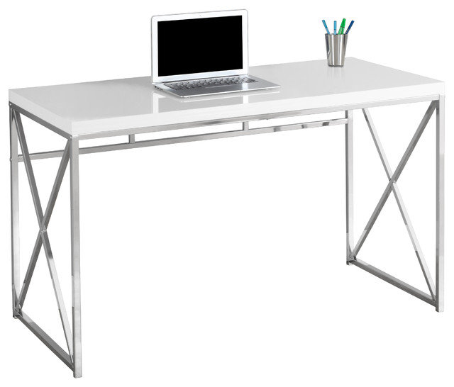 Tagr Exacto Chrome Base Computer Desk Glossy White By Monarch Exacto Chrome Base Computer Desk Glossy White By Monarch